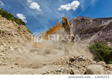 Road construction in Himalayas Road construction in Himalayas 12698333