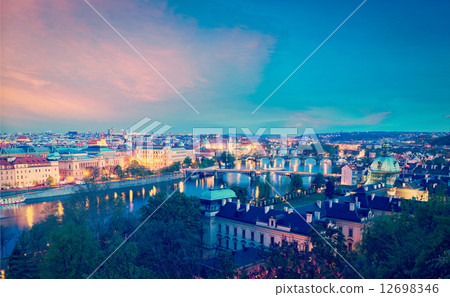 Panoramic view of Prague bridges over Vltava river from Letn**** P Panoramic view of Prague bridges over Vltava river from Letn**** P 12698346