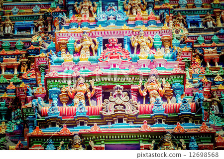 Sculptures on Hindu temple tower 12698568