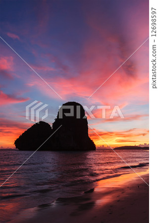 Sunset on Pranang beach. Railay , Krabi Province Thailand 12698597