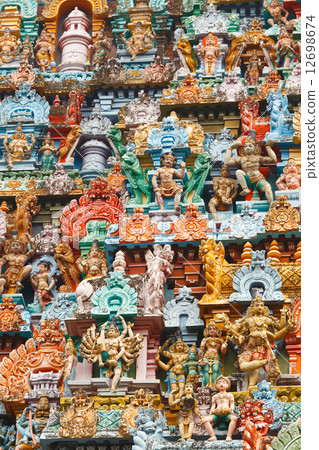 Sculptures on Hindu temple tower 12698674