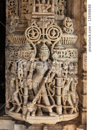 Stone carving in Ranakpur temple, Rajasthan 12698686