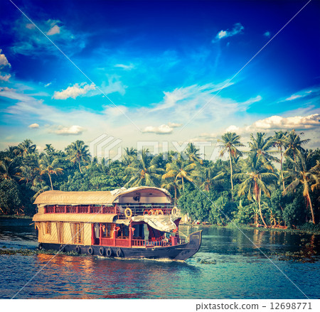 Houseboat on Kerala backwaters, India Houseboat on Kerala backwaters, India 12698771