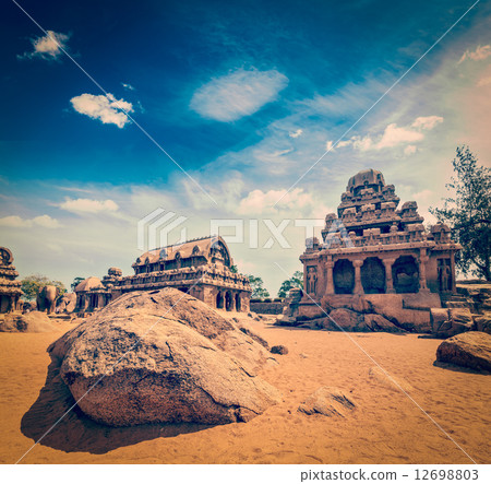 Five Rathas. Mahabalipuram, Tamil Nadu, South India Five Rathas. Mahabalipuram, Tamil Nadu, South India 12698803