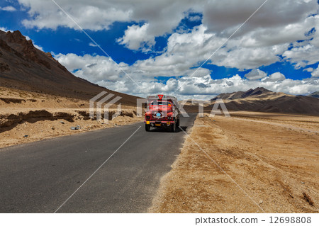 Manali-Leh road in Indian Himalayas with lorry. Ladakh, India 12698808
