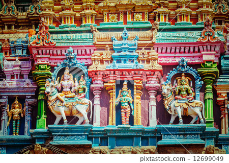 Sculptures on Hindu temple tower Sculptures on Hindu temple tower 12699049