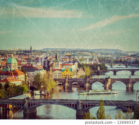 Panoramic view of Prague bridges over Vltava river from Letn** P Panoramic view of Prague bridges over Vltava river from Letn** P 12699337
