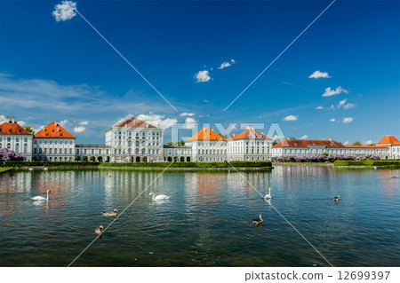 Artificial pool in front of the Nymphenburg Palace Artificial pool in front of the Nymphenburg Palace 12699397
