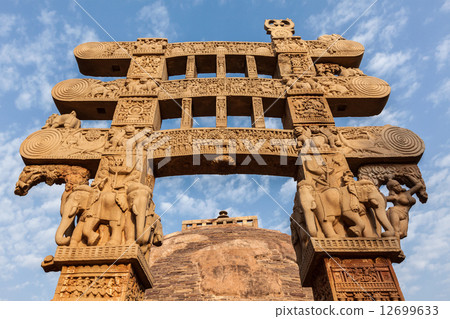 Gateway decoration Great Stupa. Sanchi, Madhya Pradesh, India 12699633