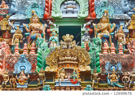 Sculptures on Hindu temple tower 12699676