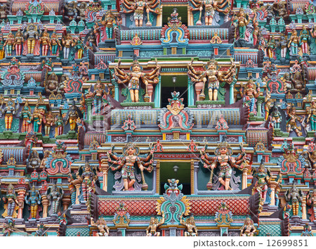 Sculptures on Hindu temple tower Sculptures on Hindu temple tower 12699851