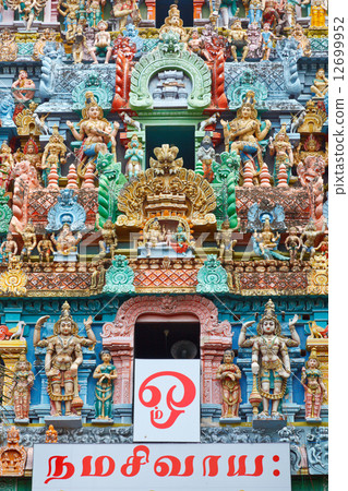 Sculptures on Hindu temple tower 12699952