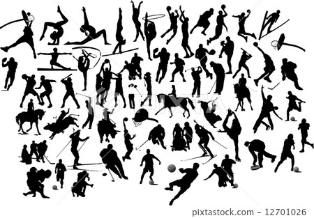Collection of black and white sport silhouettes. Vector illustra Collection of black and white sport silhouettes. Vector illustra 12701026