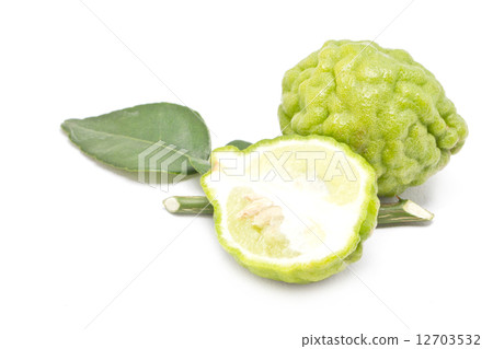 Kaffir lime with leaves isolated on white background. 12703532