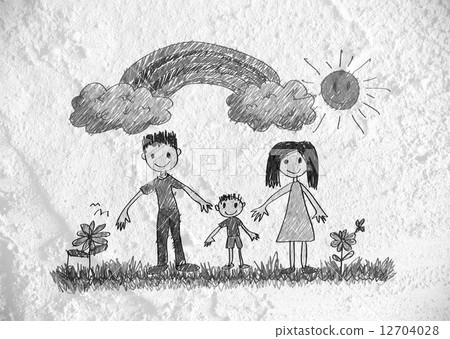 Happy family father, mother, son and daughter on wall texture ba Happy family father, mother, son and daughter on wall texture ba 12704028