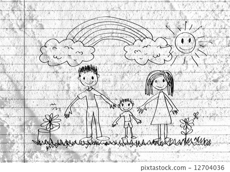 Happy family father, mother, son and daughter on wall texture ba Happy family father, mother, son and daughter on wall texture ba 12704036