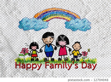 Happy family father, mother, son and daughter on wall texture ba Happy family father, mother, son and daughter on wall texture ba 12704048