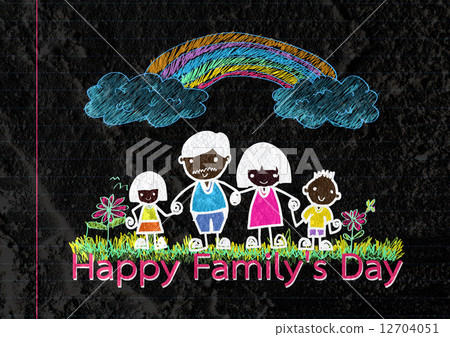 Happy family father, mother, son and daughter on wall texture ba 12704051