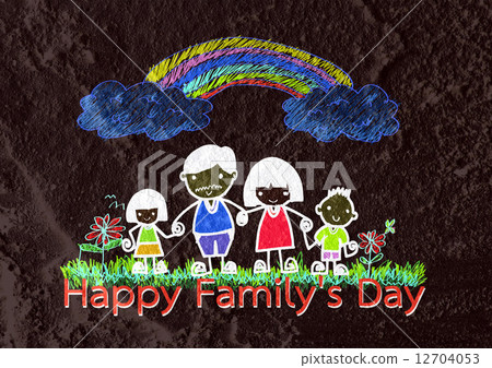 Happy family father, mother, son and daughter on wall texture ba 12704053