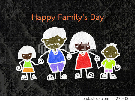 Happy family father, mother, son and daughter on wall texture ba 12704063