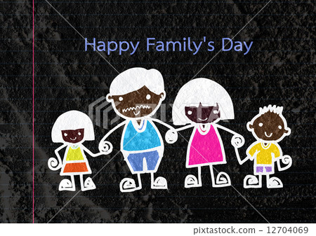 Happy family father, mother, son and daughter on wall texture ba 12704069