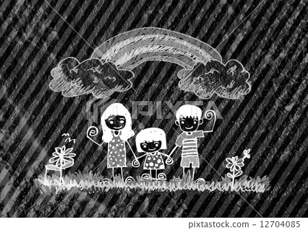 Happy family  father, mother, son and  daughter on wall texture 12704085
