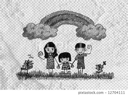 Happy family  father, mother, son and  daughter on wall texture 12704111