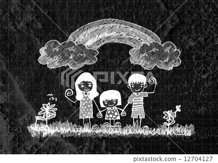 Happy family  father, mother, son and  daughter on wall texture 12704127