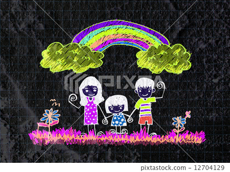 Happy family  father, mother, son and  daughter on wall texture 12704129