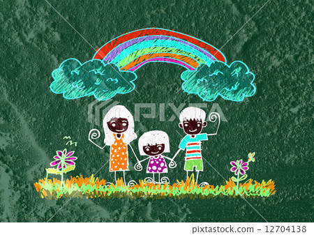 Happy family  father, mother, son and  daughter on wall texture 12704138