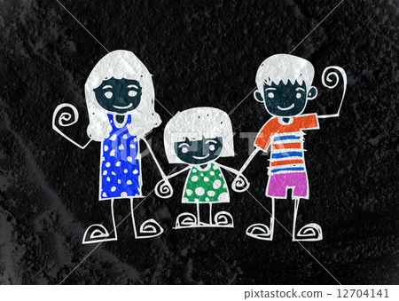 Happy family  father, mother, son and  daughter on wall texture 12704141