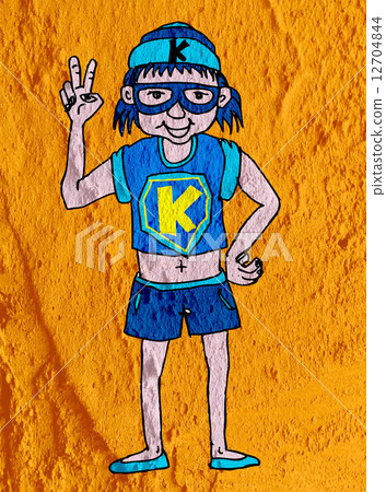 People cartoon   on Cement wall texture background 12704844