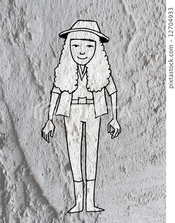 People cartoon   on Cement wall texture background 12704933