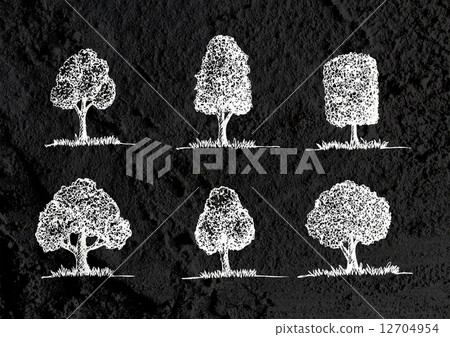 trees with leaves  in silhouettes  on wall texture background de 12704954