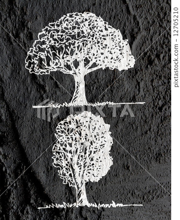 trees with leaves  in silhouettes  on wall texture background d 12705210
