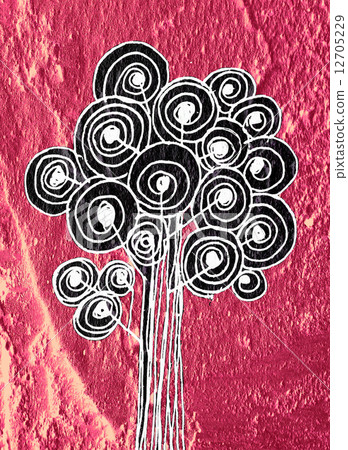 illustrations  Stylized tree with leaves  on wall texture backgr 12705229