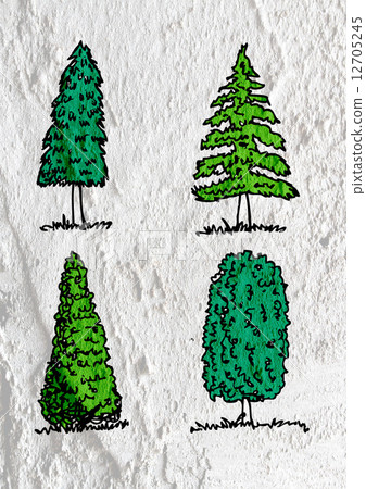 trees with leaves  in silhouettes  on wall texture background d 12705245