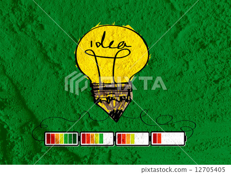 Light bulb with Charging Battery Power Idea on wall texture back 12705405