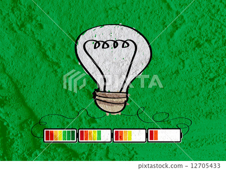 Light bulb with Charging Battery Power Idea on wall texture back 12705433