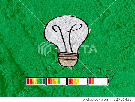 Light bulb with Charging Battery Power Idea on wall texture back Light bulb with Charging Battery Power Idea on wall texture back 12705435