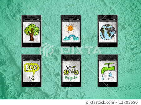mobile phone apps eco concept idea illustration on wall texture 12705650