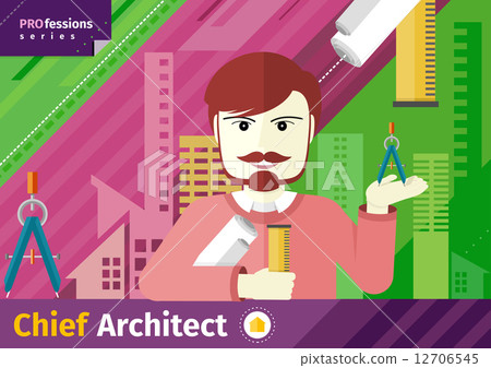 Chief architect with compasses and blueprint Chief architect with compasses and blueprint 12706545