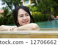 Portrait of beautiful smiling girl in a swimming pool 12706662