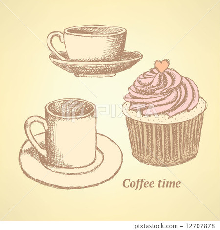 Sketch coffee set in vintage style Sketch coffee set in vintage style 12707878