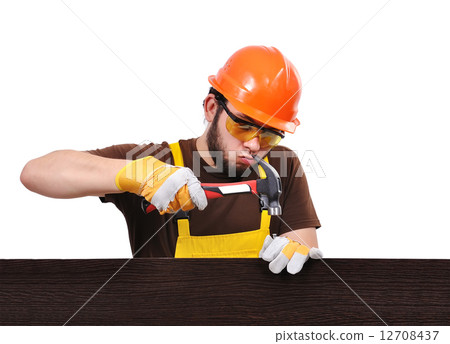 builder with hammer 12708437