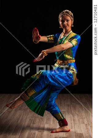 Beautiful girl dancer of Indian classical dance Bharatanatyam 12710481
