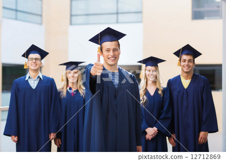 group of smiling students in mortarboards 12712869