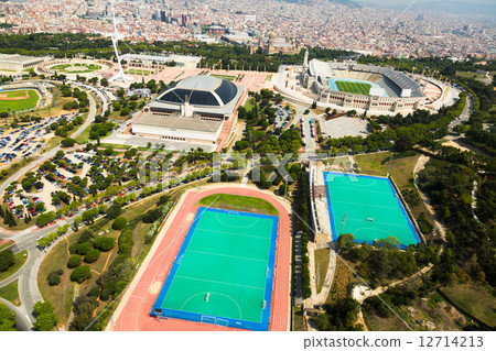 aerial view of Olimpic area of Montjuic. Barcelona aerial view of Olimpic area of Montjuic. Barcelona 12714213