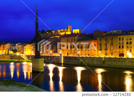 Monument and Suda Castle in evening. Tortosa, Spain 12714288