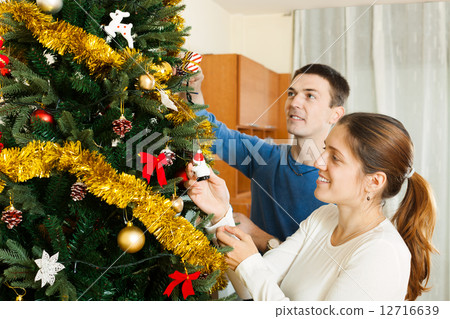 Couple decorating Christmas tree Couple decorating Christmas tree 12716639